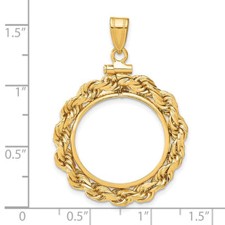 14k Yellow Gold 4mm Rope 20mm Screw Top Coin Bezel Pendant - Fits 1/4 oz Kangaroo