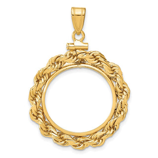 14k Yellow Gold 4mm Rope 20mm Screw Top Coin Bezel Pendant - Fits 1/4 oz Kangaroo