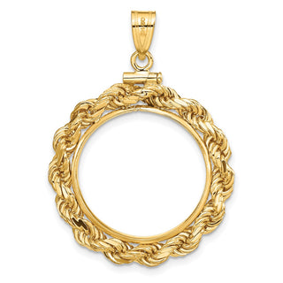 14k Yellow Gold 4mm Rope 21.6mm Screw Top Coin Bezel Pendant - Fits US $5 Bald Eagle and US $5 Congressional