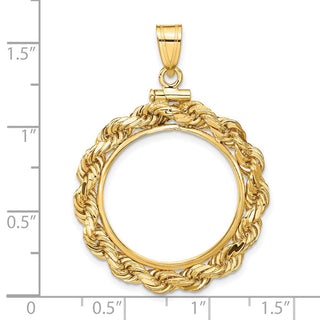 14k Yellow Gold 4mm Rope 21.6mm Screw Top Coin Bezel Pendant - Fits US $5 Bald Eagle and US $5 Congressional