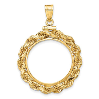 14k Yellow Gold 4mm Rope 21.6mm Screw Top Coin Bezel Pendant - Fits US $5 Bald Eagle and US $5 Congressional