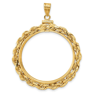14k Yellow Gold 4mm Rope 30mm Screw Top Coin Bezel Pendant - Fits 1 oz Maple Leaf and 1/2 oz Cat