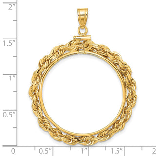 14k Yellow Gold 4mm Rope 30mm Screw Top Coin Bezel Pendant - Fits 1 oz Maple Leaf and 1/2 oz Cat