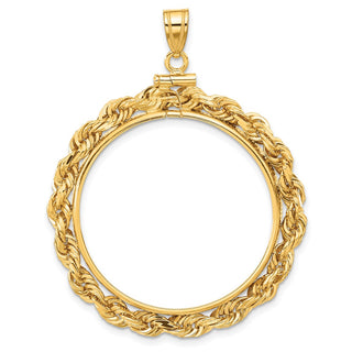 14k Yellow Gold 4mm Rope 30mm Screw Top Coin Bezel Pendant - Fits 1 oz Maple Leaf and 1/2 oz Cat
