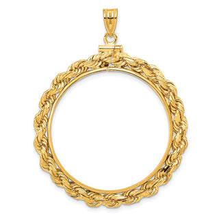 14k Yellow Gold 4mm Rope 32mm Screw Top Coin Bezel Pendant - Fits 1 oz Australian Nugget, 1 oz Kangaroo, 1 oz Panda, and Other Coins