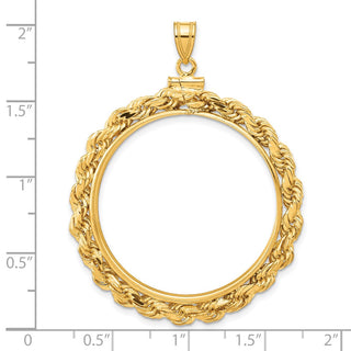 14k Yellow Gold 4mm Rope 32mm Screw Top Coin Bezel Pendant - Fits 1 oz Australian Nugget, 1 oz Kangaroo, 1 oz Panda, and Other Coins