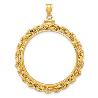 14k Yellow Gold 4mm Rope 32mm Screw Top Coin Bezel Pendant - Fits 1 oz Australian Nugget, 1 oz Kangaroo, 1 oz Panda, and Other Coins