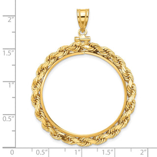 14k Yellow Gold 4mm Rope 32.7mm Screw Top Coin Bezel Pendant - Fits 1 oz American Eagle, 1 oz Cat, and 1 oz Krugerrand