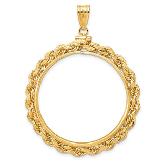 14k Yellow Gold 4mm Rope 34.2mm Screw Top Coin Bezel Pendant - Fits US $20 Liberty and US $20 St. Gaudens