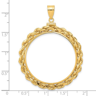 14k Yellow Gold 4mm Rope 34.2mm Screw Top Coin Bezel Pendant - Fits US $20 Liberty and US $20 St. Gaudens