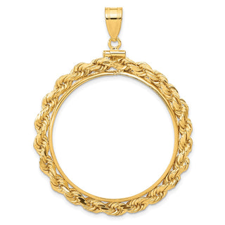 14k Yellow Gold 4mm Rope 34.2mm Screw Top Coin Bezel Pendant - Fits US $20 Liberty and US $20 St. Gaudens