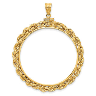 14k Yellow Gold 4mm Rope 37mm Screw Top Coin Bezel Pendant - Fits 50 Pesos and Centenario