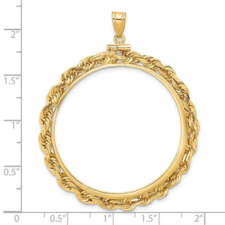 14k Yellow Gold 4mm Rope 37mm Screw Top Coin Bezel Pendant - Fits 50 Pesos and Centenario