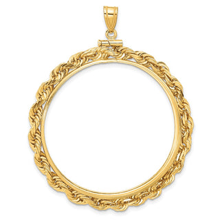 14k Yellow Gold 4mm Rope 37mm Screw Top Coin Bezel Pendant - Fits 50 Pesos and Centenario