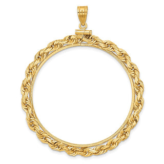 14k Yellow Gold 4mm Rope 39.5mm Screw Top Coin Bezel Pendant - Fits 4 Ducat