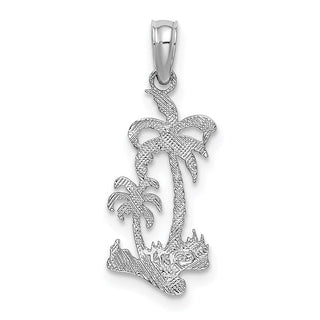 14K White Gold Double Palm Trees Pendant