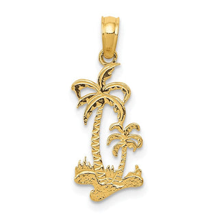 14k Yellow Gold Double Palm Trees Pendant C3324