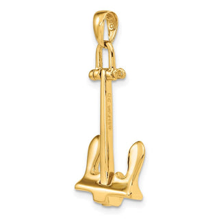 14k Yellow Gold 3-D T-Bar Style Anchor Pendant