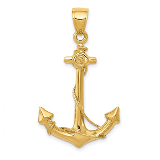 14k Yellow Gold 3-D Anchor w/Rope Pendant C3342