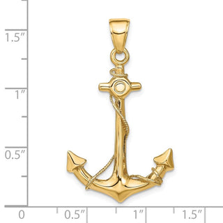 14k Yellow Gold 3-D Anchor w/Rope Pendant C3342