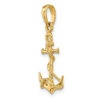 14k Yellow Gold 3-D Anchor w/ Shackle and Entwined Rope Pendant