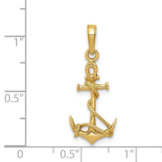 14k Yellow Gold 3-D Anchor w/ Shackle and Entwined Rope Pendant
