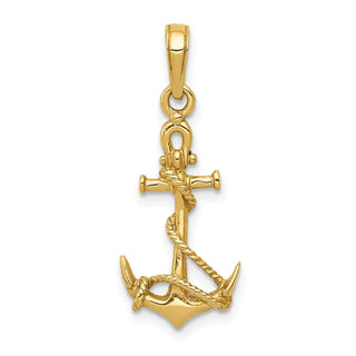 14k Yellow Gold 3-D Anchor w/ Shackle and Entwined Rope Pendant
