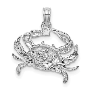 14k White Gold Detailed 2-D Blue Crab Pendant