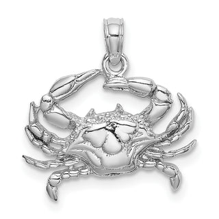14k White Gold Detailed 2-D Blue Crab Pendant