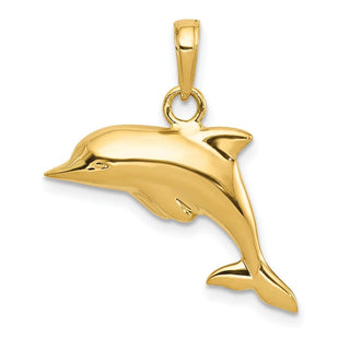 14k Yellow Gold Polished 3-D Dolphin Pendant
