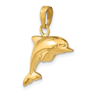 14k Yellow Gold Polished 3-D Dolphin Pendant