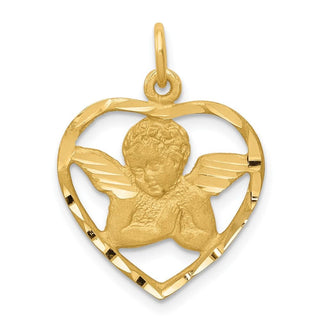 14k Yellow Gold Angel In Heart Charm