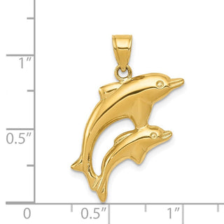 14k Yellow Gold Dolphin Pair Pendant C3442