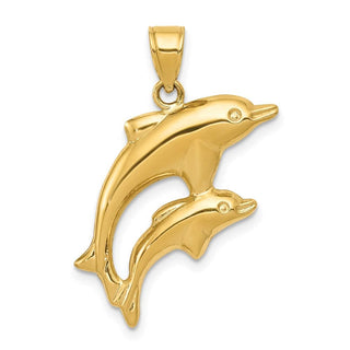 14k Yellow Gold Dolphin Pair Pendant C3442