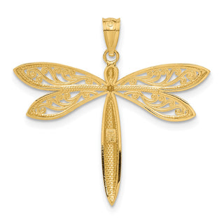 14k Yellow Gold with Rhodium Dragonfly Pendant C3464