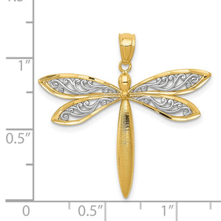 14k Yellow Gold with Rhodium Dragonfly Pendant C3464