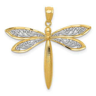 14k Yellow Gold with Rhodium Dragonfly Pendant C3464