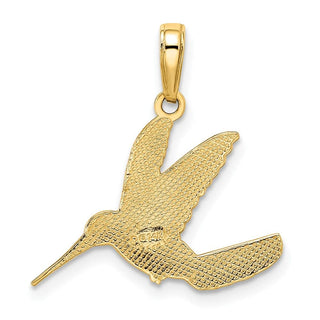 14k Yellow Gold w/Rhodium Diamond-cut Humming Bird Pendant