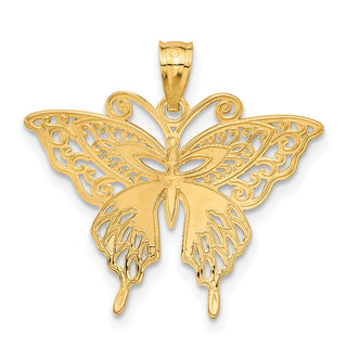14k Yellow Gold w/Rhodium Fancy Butterfly Pendant