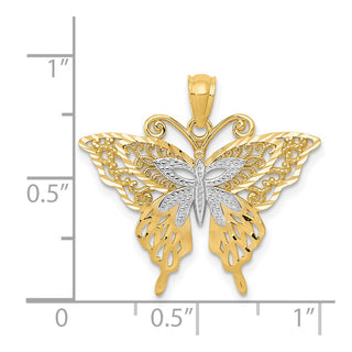 14k Yellow Gold w/Rhodium Fancy Butterfly Pendant