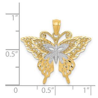 14k Yellow Gold w/Rhodium Fancy Butterfly Pendant
