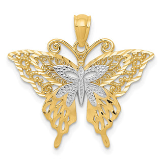 14k Yellow Gold w/Rhodium Fancy Butterfly Pendant