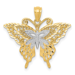 14k Yellow Gold w/Rhodium Fancy Butterfly Pendant