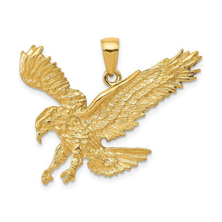 14k Yellow Gold Textured Eagle Landing Pendant C3489