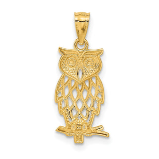 14k Yellow Gold and Rhodium Owl Pendant