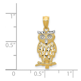 14k Yellow Gold and Rhodium Owl Pendant
