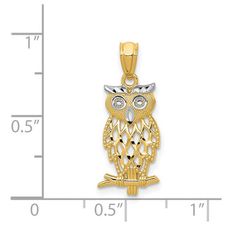 14k Yellow Gold and Rhodium Owl Pendant
