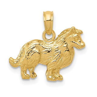14k Yellow Gold Collie Dog Pendant