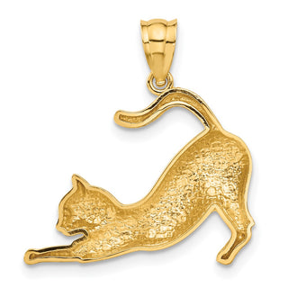 14k Yellow Gold Stretching Cat Pendant