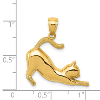 14k Yellow Gold Stretching Cat Pendant